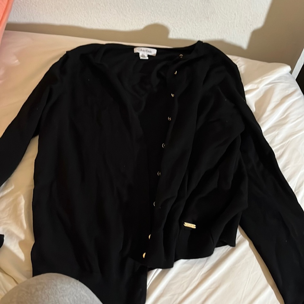 Black Calvin Klein cardigan with gold buttons